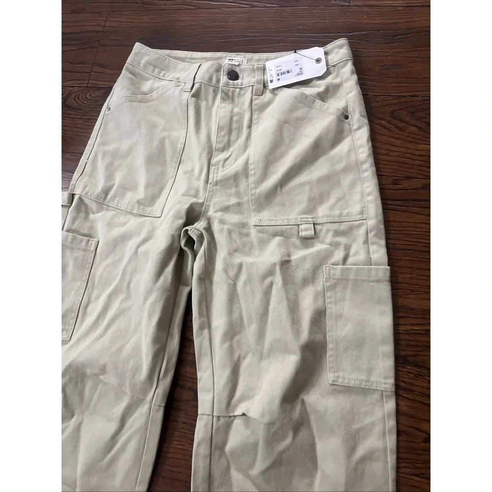 Billabong Womens Leia Pant Beige High Waist Cargo Carpenter Pants 26 NWT